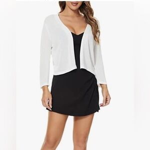 Satuun Women's 3/4 Sleeve Crochet Knit Shrugs Lightweight Open Front Cropped XL